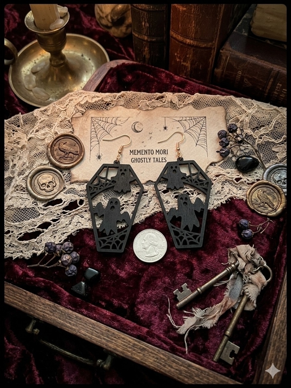 Amazon Black Coffin Ghost Drop Earrings